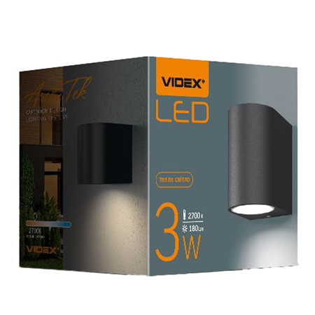 Zahradní nástěnná lampa Venkovní LED fasádní lampa 3W 270lm 2700k teplá bílá Black PELLE Videx