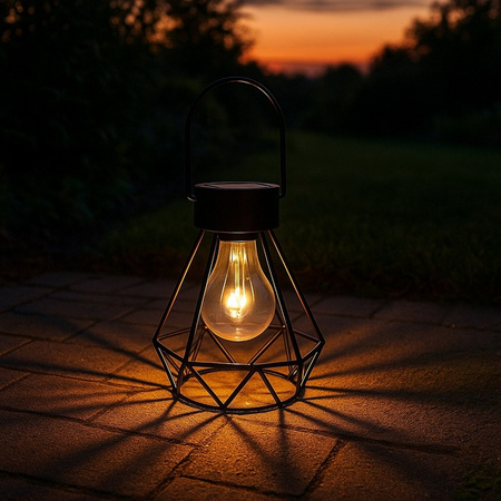 LED solární závěsná venkovní zahradní lucerna 3000K IP44 Dusk Sensor