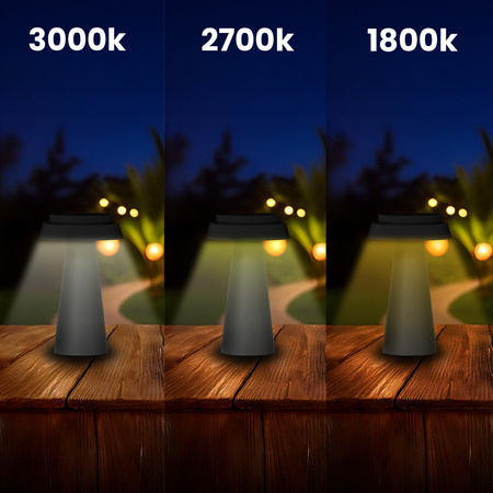 Solární zahradní LED dekorativní stolní lampa 1800-3000K USB-C 3 barvy
