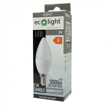 LED žárovka Candle B37 E14 3W 270lm 4000K Neutral Ecolight
