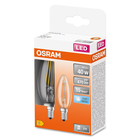 2x LED žárovka B35 Candle E14 4W = 40W 470lm 4000K Neutral 300° Retrofit Filament CLASSIC Osram