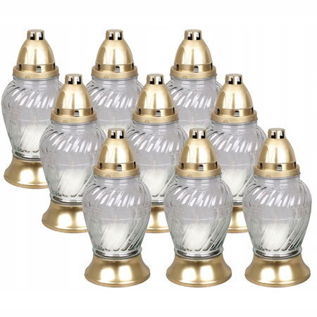 9x Skleněná svíčka s vložkou 28h Celoročně na hrob 24.5cm