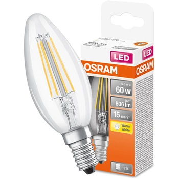LED žárovka E14 B35 CL 5.5W = 60W 806lm 2700K Teplá bílá 300° vlákno OSRAM STAR