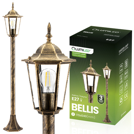 Venkovní zahradní lampa E27, LED nízký sloupek, lucerna, 1cm, Patina, BELLIS LUMILED