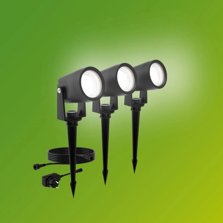 3x LED reflektorová zahradní lampa 1,5W 180lm 2700K černá Reuel Ultra Efficient Philips