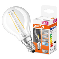 E14 P45 LED žárovka 2.5W = 25W 250lm 4000K Neutrální bila 300° vlákno OSRAM STAR