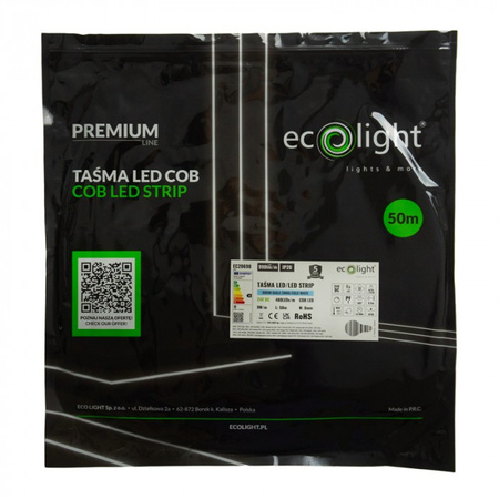 LED pásek COB 9W/m 990lm/m 480LED/m 24V 6000K studená bílá IP20 Roll 50m Ecolight