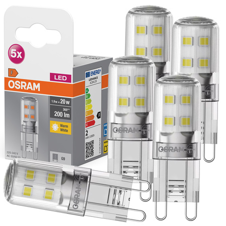 5x LED žárovka s paticí G9 1,9W = 20W 200lm 2700K Warm 300° BASE Osram