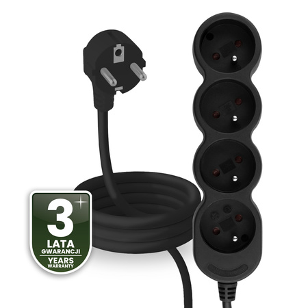 Síťový prodlužovací kabel Uzemněný napájecí pásek 4 zásuvky 1,5 m Černý kabel Lendo Lumiled