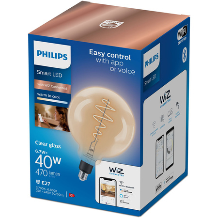 LED žárovka E27 G200 6,7W = 40W 2700-6500K FILAMENT SMART WiFi Philips WiZ