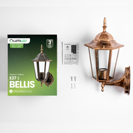 Zahradní nástěnná lampa lucerna E27, Patina BELLIS LUMILED