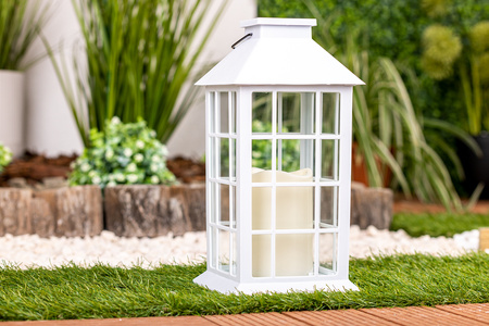 Solární LED zahradní lampa závěsná bílá 27cm