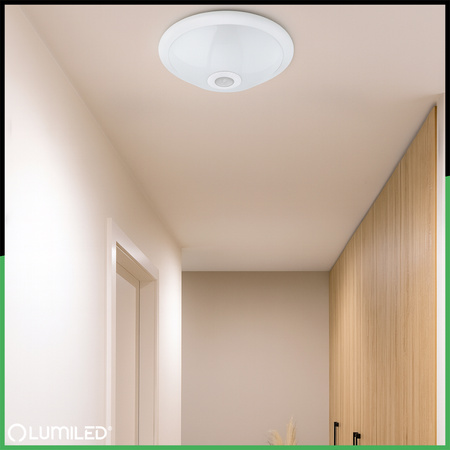 2x E27 Plafon LED Stropní svítidlo, snímač pohybu a soumraku 30cm IP44 kulatý Bílý REGIS LUMILED