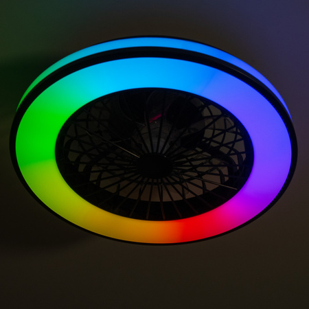 LED průmyslové svítidlo s ventilátorem + dálkové ovládání 48W 2110lm RGB CCT 150° Povrchová montáž černá PLAVE KANLUX