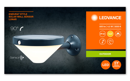 Solární zahradní nástěnná lampa 4.5W 3000K pohybový senzor Endura STYLE SOLÁRNÍ nástěnný senzor LEDVANCE
