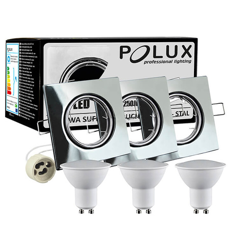 3x GOLDLUX (Polux) pohyblivá halogenová žárovka. hranatá. chrom + GU10 3.5W LED žárovka