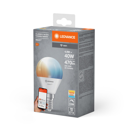 E14 P40 LED žárovka 4.9W 470lm SMART+ WiFi CCT Mini žárovka stmívatelná LEDVANCE