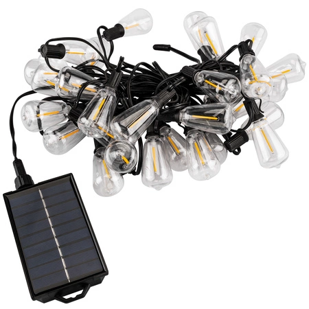 Solární zahradní girlanda 30x LED dekorativní žárovky 9,8 m 2700K Warm + PYRIS LUMILED dálkové ovládání
