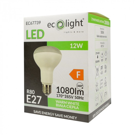 LED reflektorová žárovka R80 E27 12W 1080lm 3000K Warm Ecolight