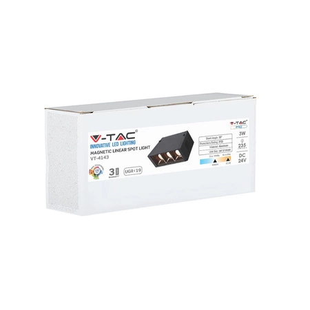 LED pásový reflektor 3x1W 3000K Černá SMD IP20 magnetický systém 24V VT-4143 V-TAC