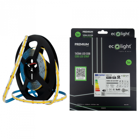LED pásek COB 7W/m 805lm/m 320LED/m 12V 4000K neutrální bílá IP67 role 5m Ecolight