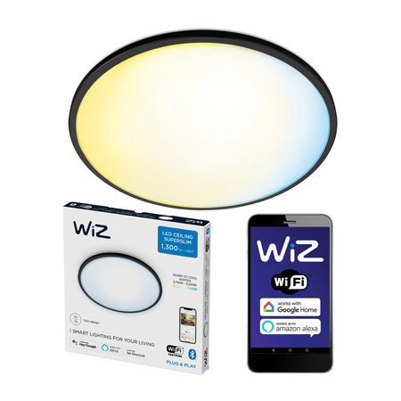 Plafond LED stropní svítidlo pro povrchovou montáž 14W CCT černé kulaté SMART WiFi WiZ