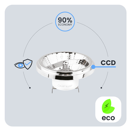 LED žárovka G53 AR111 10W = 75W 1055lm 3000K Warm 24° 12V AC/DC Silver LUMILED