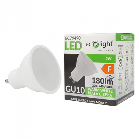 LED reflektorová žárovka GU10 2W 180lm 3000K Warm Ecolight