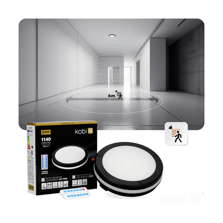 LED stropní koupelnové svítidlo pro povrchovou montáž 12W 1140lm CCT 120° s pohybovým a soumrakovým senzorem černé IP65 IK08 Nairos Kobi