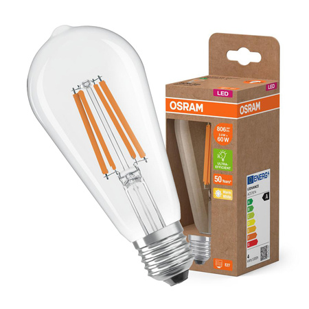 LED žárovka ST64 E27 3,8W = 60W 806lm 2700K Warm 300° Filament CLASSIC ENERGETICKÁ ÚSPORNOST Osram
