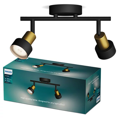 Reflektorové stropní svítidlo 2x GU10 černá-měděný vodič Philips