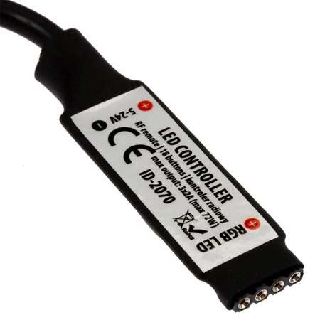 Rádiový ovladač pro RGB LED pásky 72W 6A 18 tlačítek + RF DÁLKOVÉ OVLÁDÁNÍ 5V~24V DC ID-2070 černý