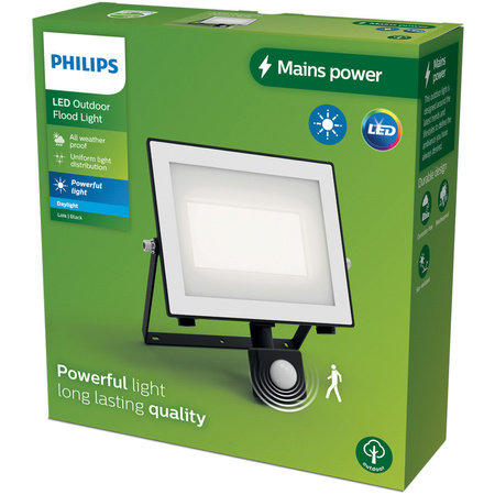 Reflektor LED 50W 5400lm 5000K IP65 se senzorem pohybu a soumraku Black Lois Philips