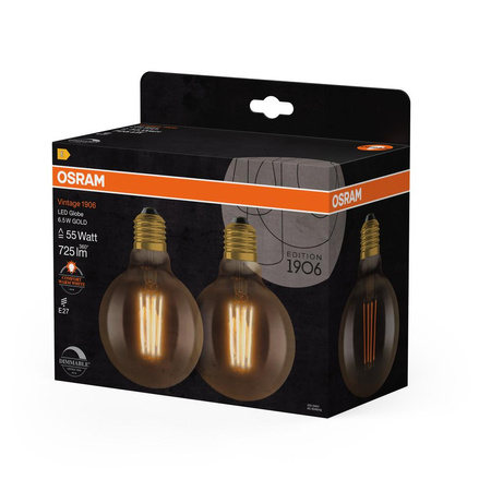2x LED dekorativní žárovka E27 G95 6.5W = 55W 725lm 2400K Teplá bílá 300° vlákno stmívatelné OSRAM Vintage 1906
