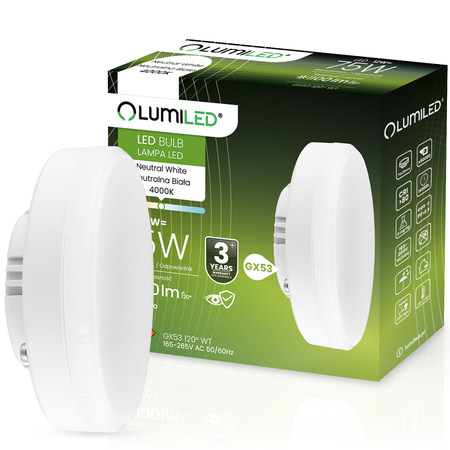 LED žárovka GX53 12W = 75W 1100lm 4000K Neutrální bila 120° LUMILED