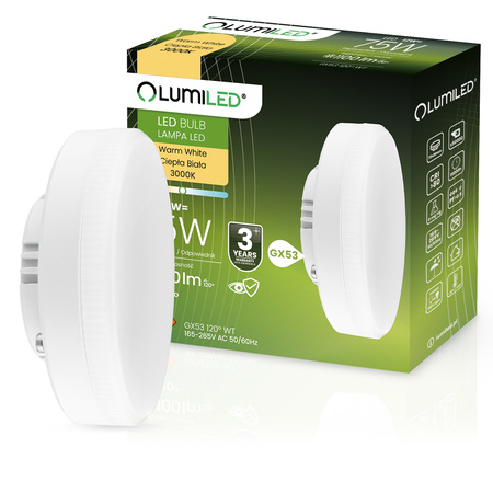 Žárovka LED GX53, 12W = 75W 1100lm 3000K Teplá bílá 120° LUMILED
