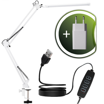 Stolní lampa LED 12W, CCT USB stmívatelná Bílá s držákem COSMI LUMILED