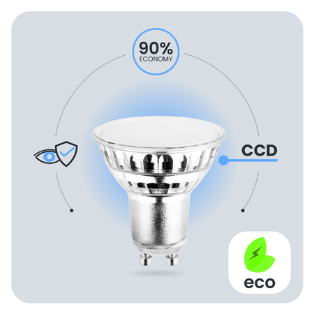 Žárovka LED GU10, 6W = 50W 580lm 3000K Teplá bílá 120° Skleněná LUMILED