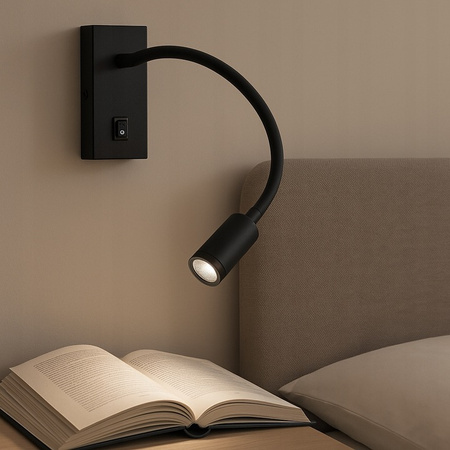 Nástěnná LED lampa Flexibilní nástěnná lampa na čtení LEO 3W 4000K Černá