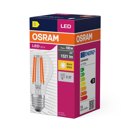 LED žárovka E27 A60 11W = 100W 1521lm 2700K Teplá bílá 360° OSRAM Filament