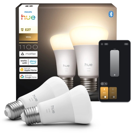 2x LED žárovka E27 A60 9,5W = 75W 1100lm 2700K teplá bílá SMART Smart Bluetooth ZigBee White Philips HUE