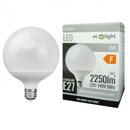 LED žárovka Sphere G120 E27 25W 2250lm 4000K neutrální bílá Ecolight