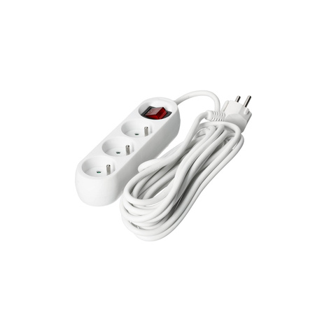 Síťový prodlužovací kabel 3 x uzemněná zásuvka Power Strip On/Off Switch 5m White Linea Kobi