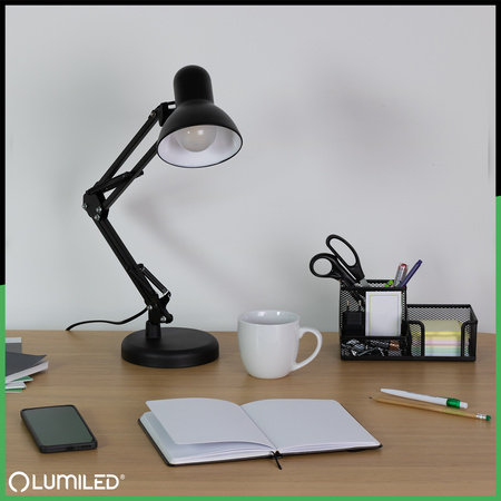 Stolní lampa E27, Černá + držák na stůl TOBI LUMILED