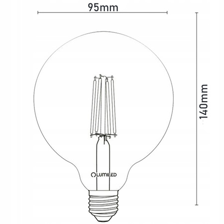 3x Žárovka LED E27, G95 8W = 75W 3000K Teplá bílá Globe Mléčná Filament LUMILED