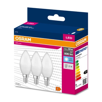 3x LED žárovka E14 B35 7W = 60W 806lm 4000K Neutrální bila 200° OSRAM HODNOTA