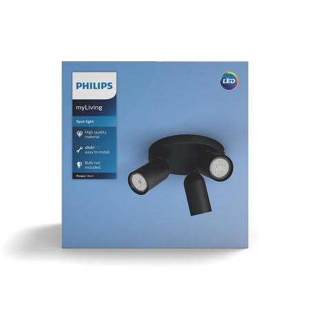Stropní svítidlo LED PONGEE 3x GU10 Reflektor Pohyblivé svítidlo černé PHILIPS