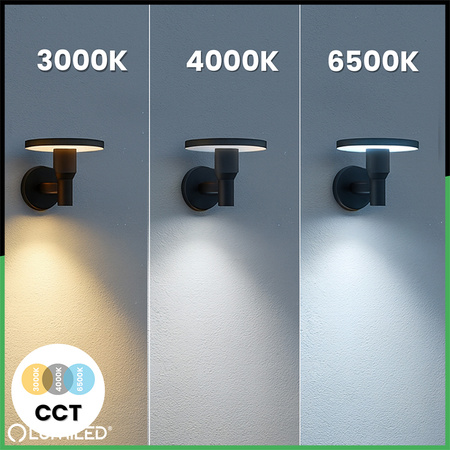 Venkovní zahradní lampa CCT LED nástěnná lampa 12W 3000-6500K IP65 CORTUS LUMILED