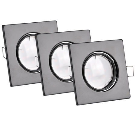 3x GOLDLUX (Polux) čtvercová černá pohyblivá halogenová žárovka + GU10 3.5W LED žárovka