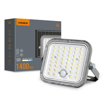 Solární reflektor se senzorem 20W 1400lm 5000K Neutrální 90° 3,2V IP65 IK07 Povrchová montáž Šedá VIDEX